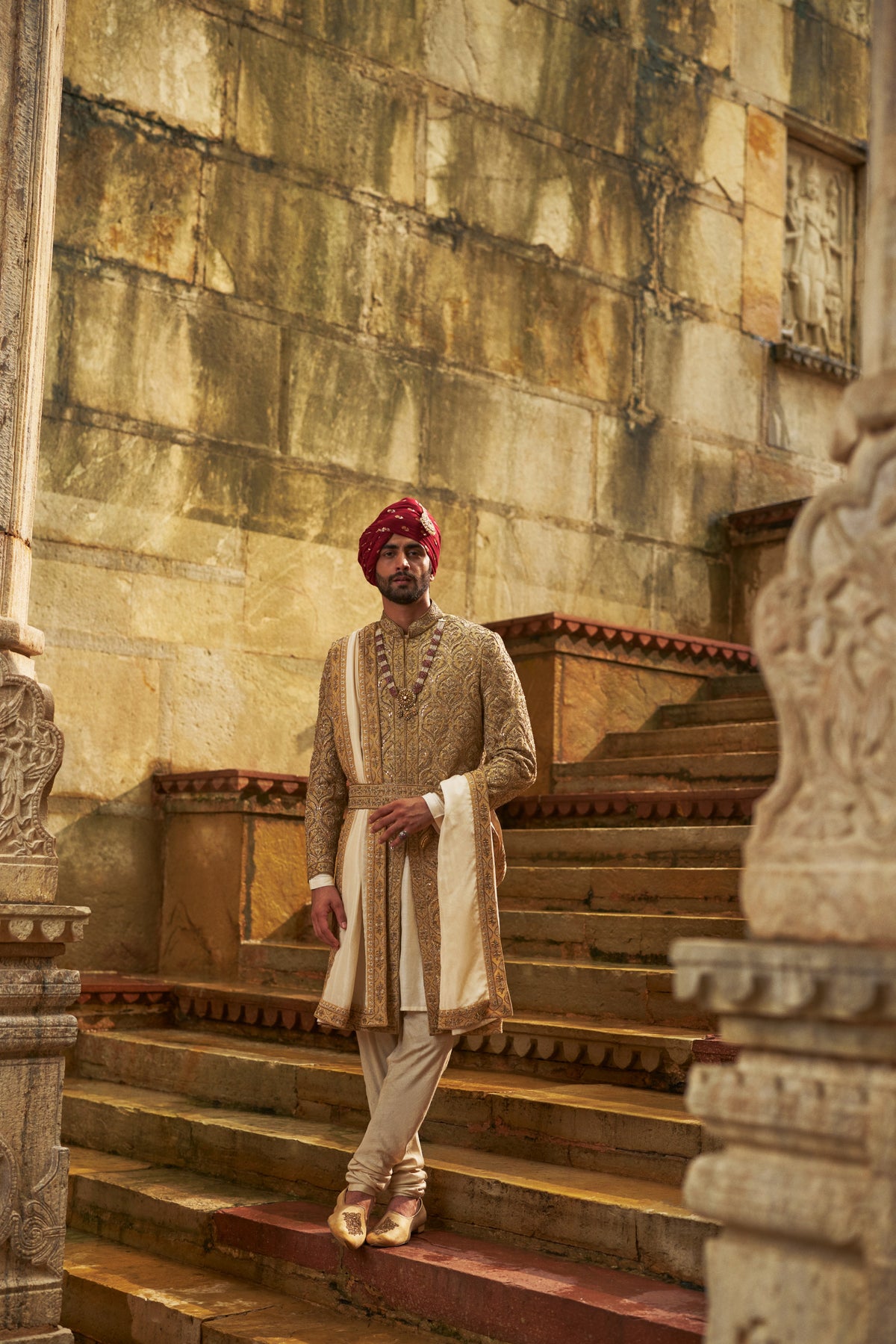 GOLD DUPION SILK SHERWANI SET