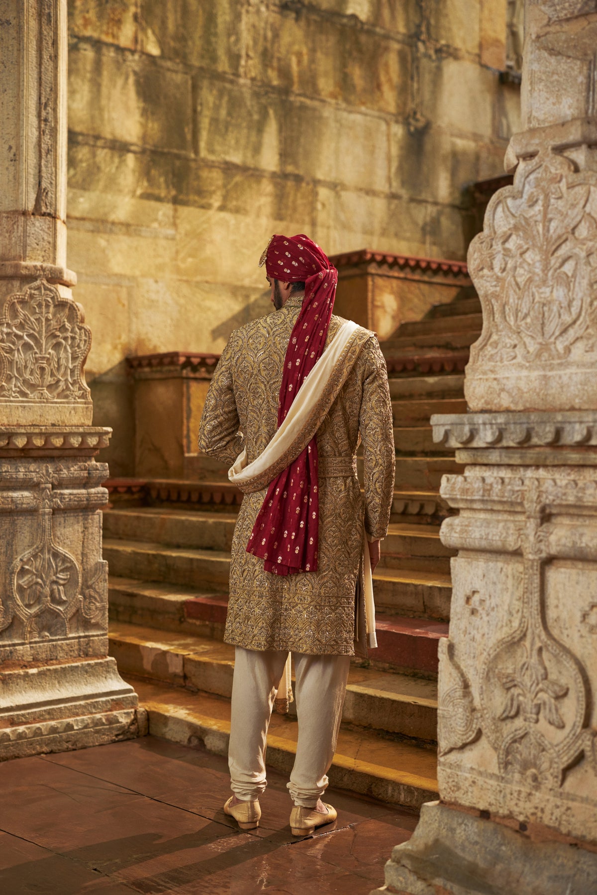 GOLD DUPION SILK SHERWANI SET
