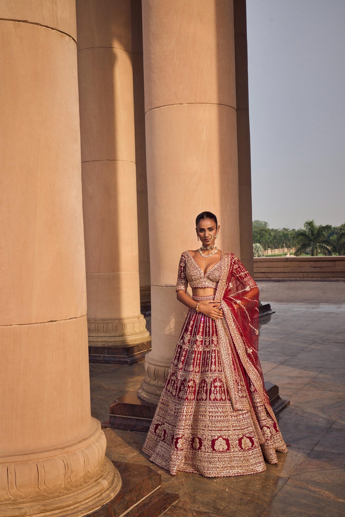 Maroon Raw Silk Lehenga Choli and Worked Belt with Tulle Dupatta