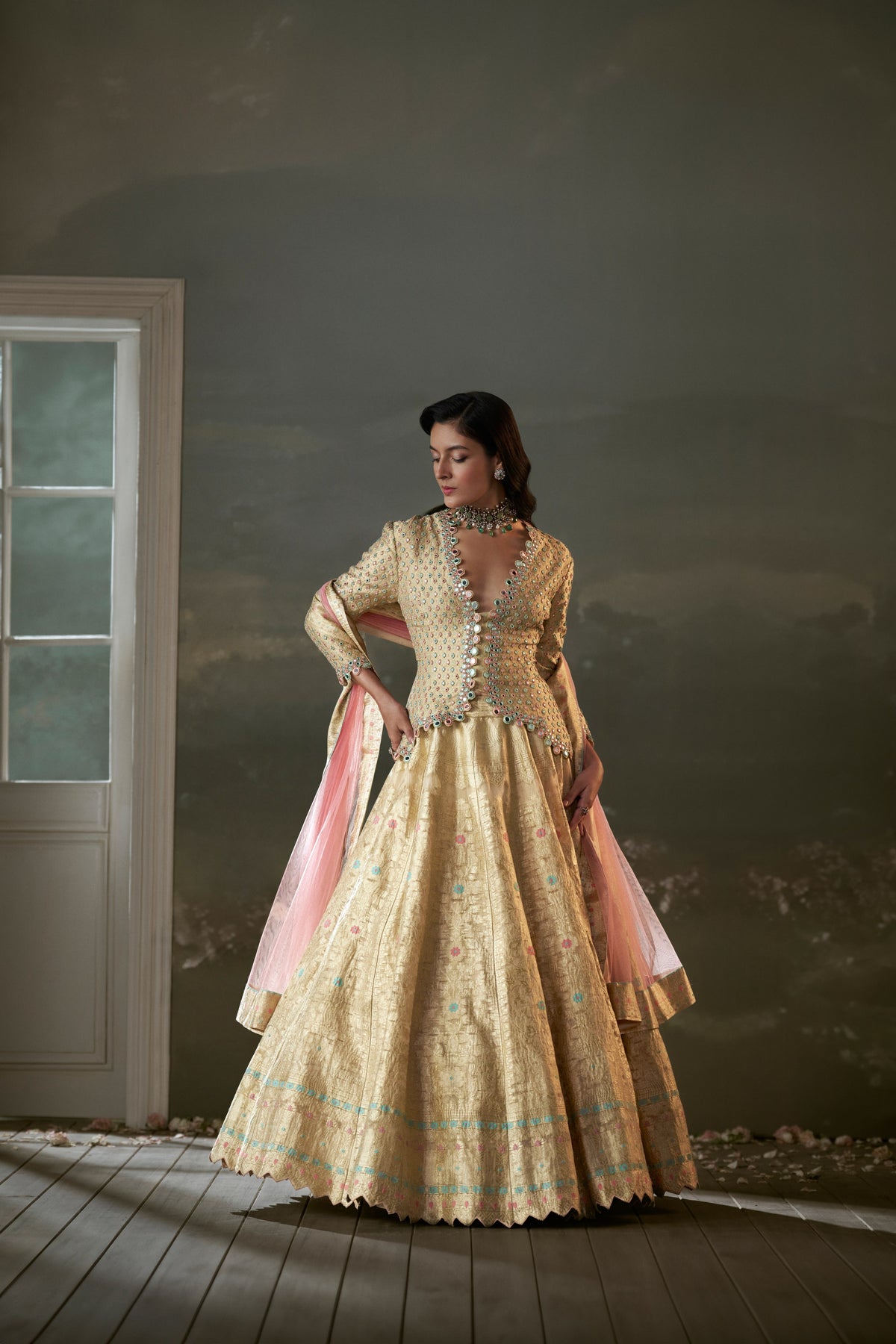 Gold Woven Banarasi Silk Lehenga With Blouse And Dupatta