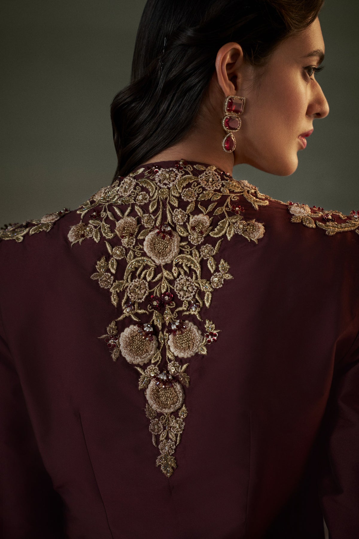 Burgundy Cape And Sharara Set