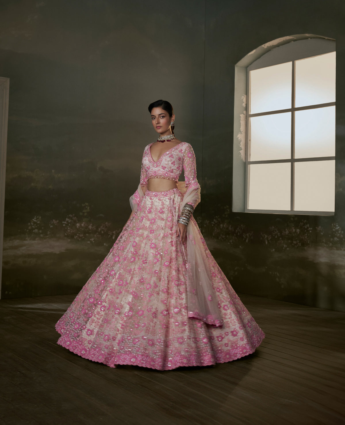 Blush Pink Net Lehenga Choli Set