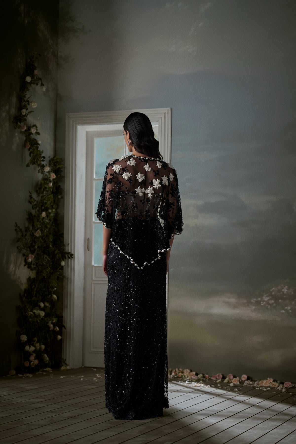 Black Skirt And Jacket Set With Ivory Corset