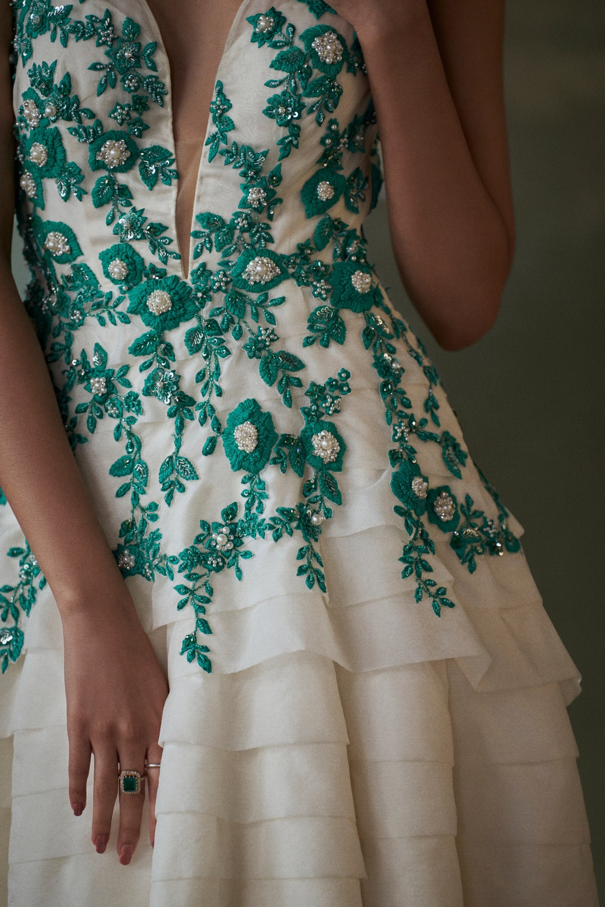 Ivory Organza Layered Asymmetrical Dress