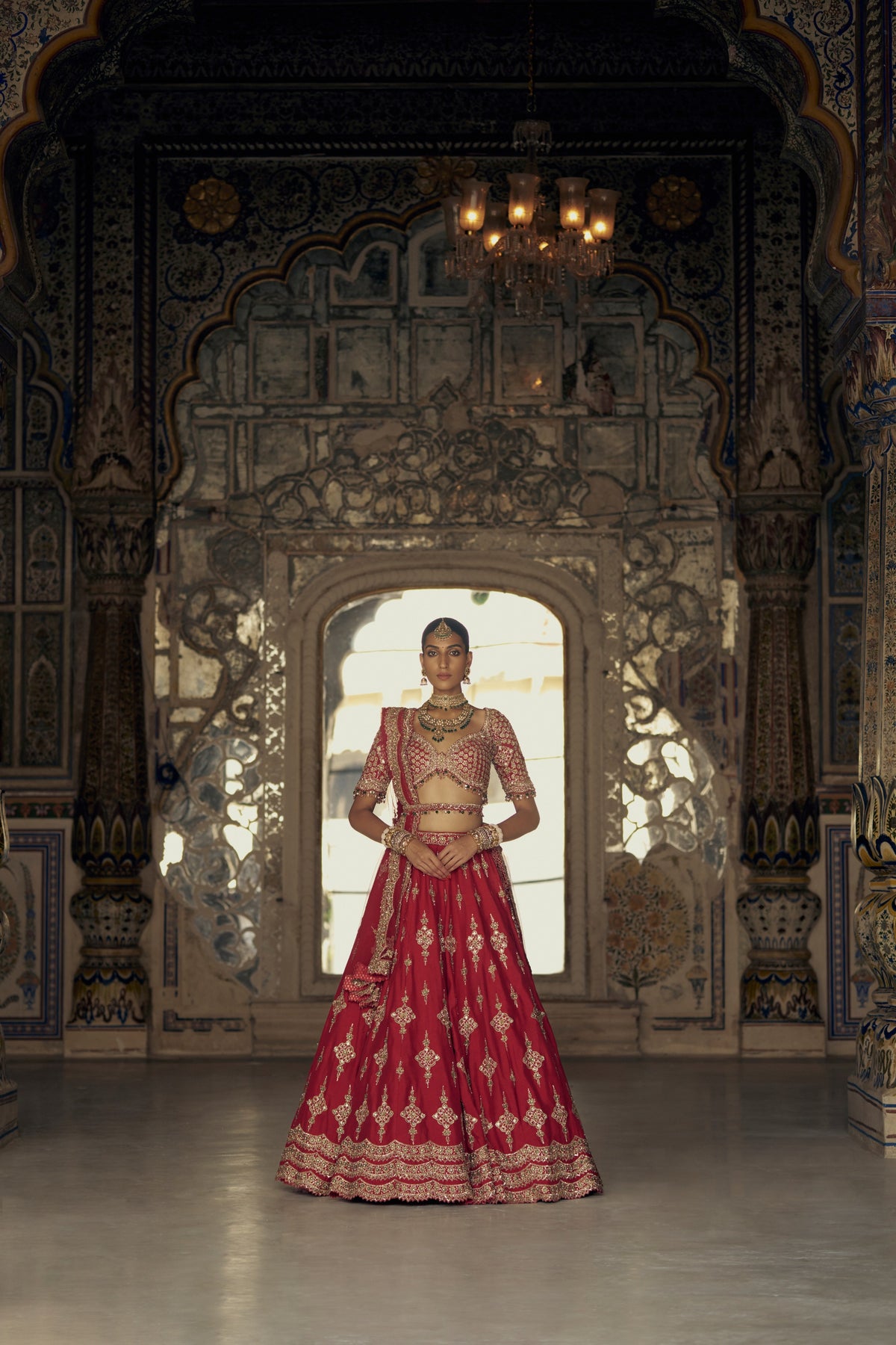 Deep Red Shama Lehenga