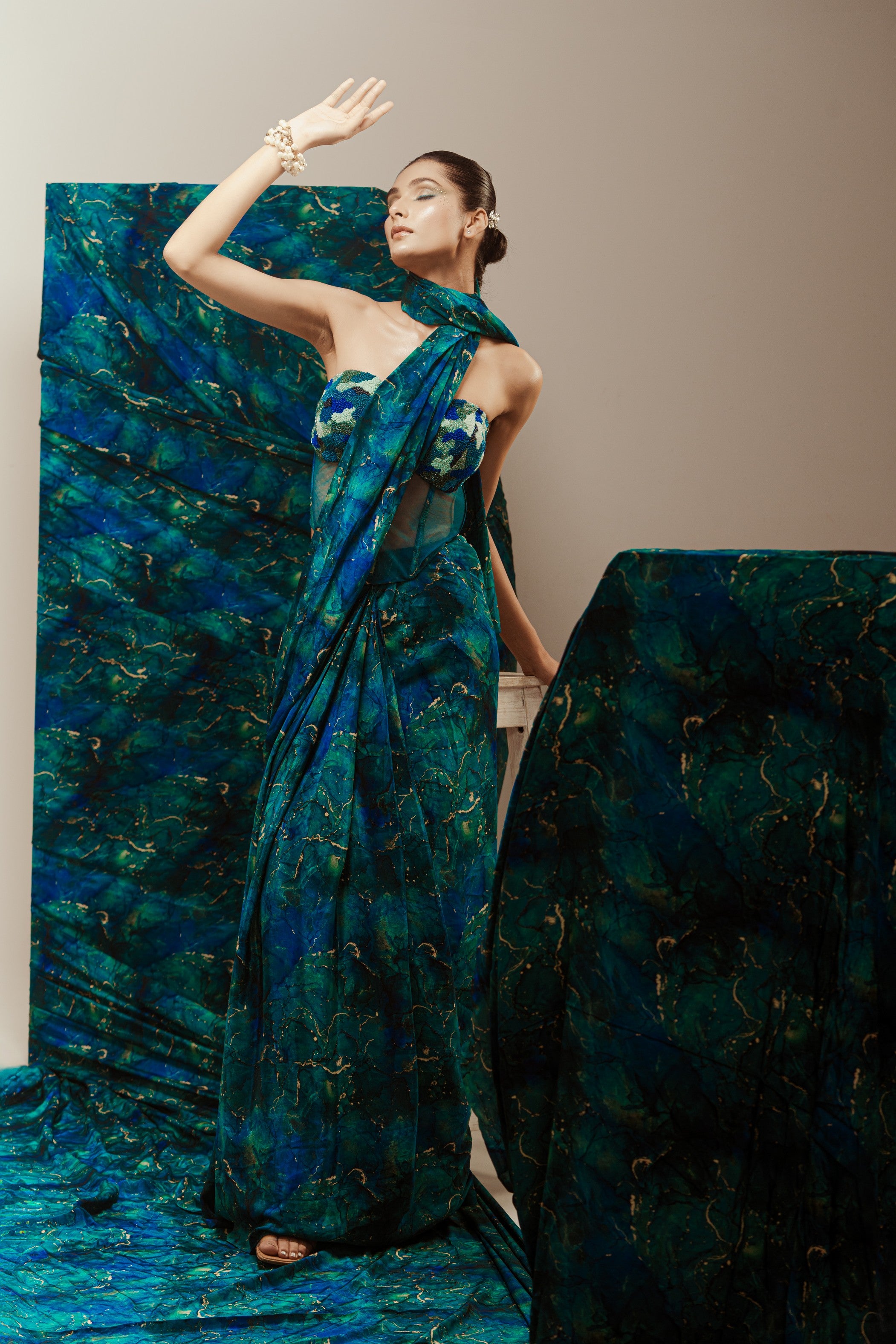 Wrap Style Stiched Saree with Corset