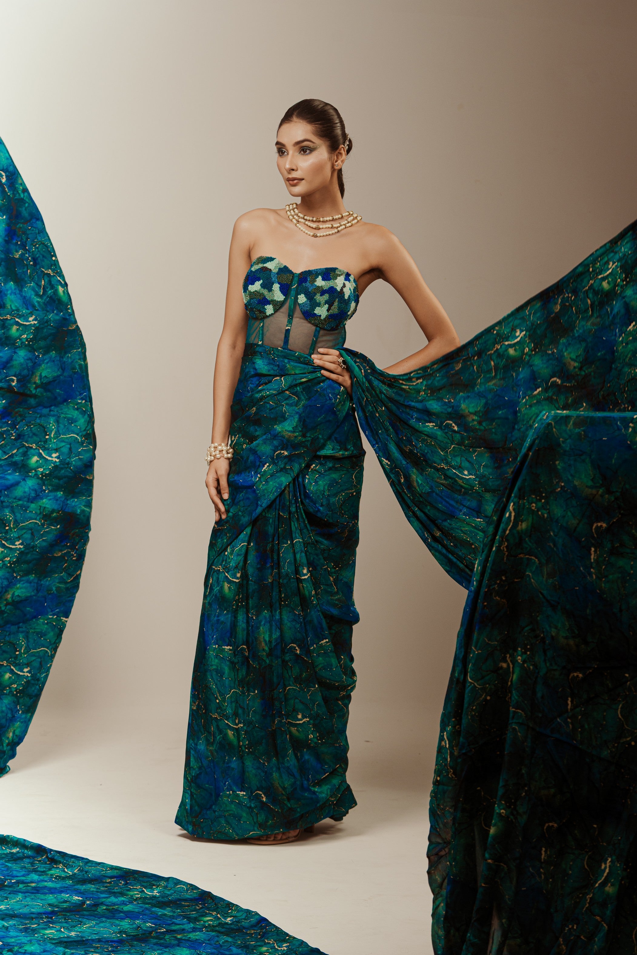 Wrap Style Stiched Saree with Corset