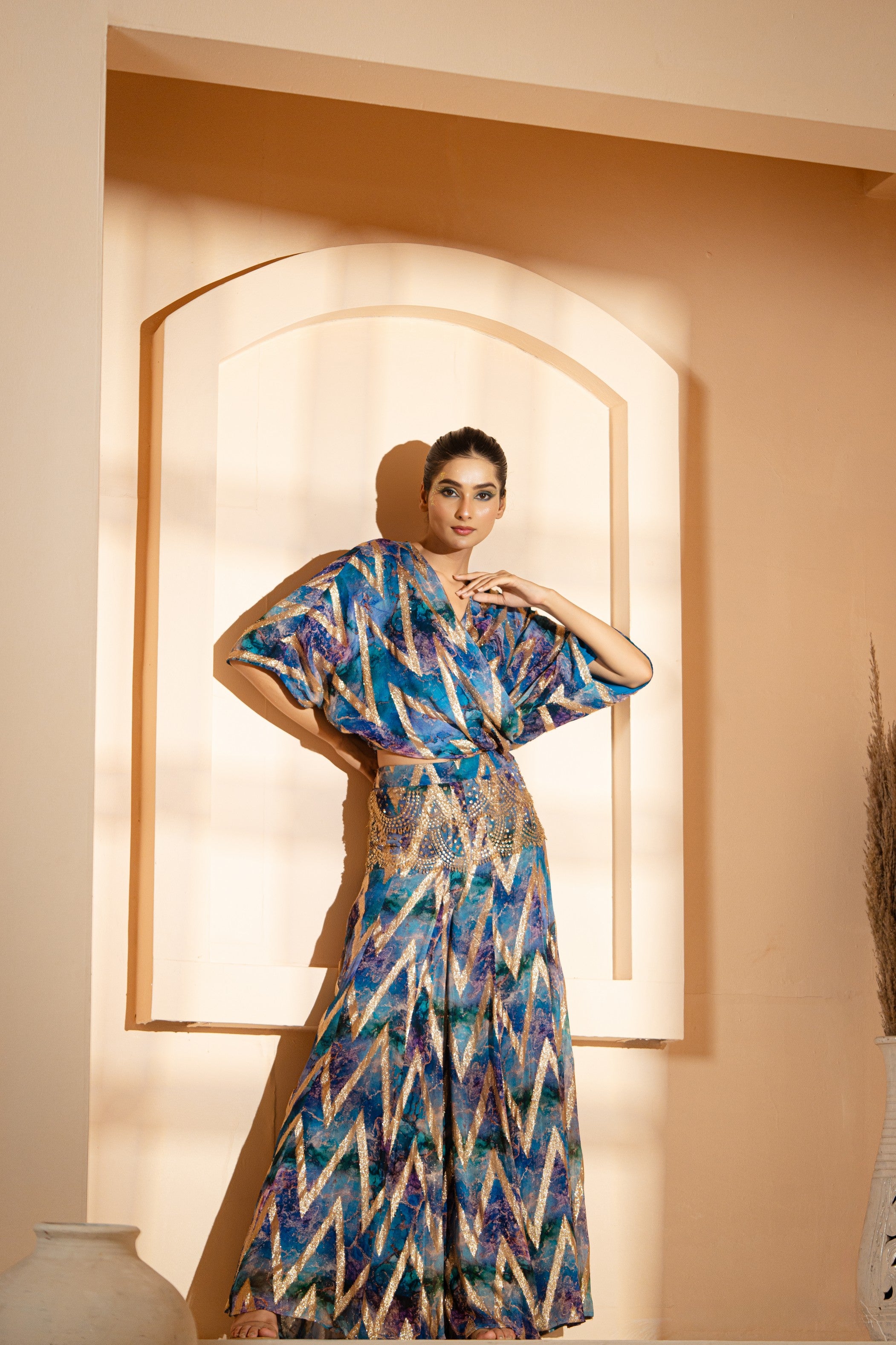 Wrap Style Blouse with Sharara Pants