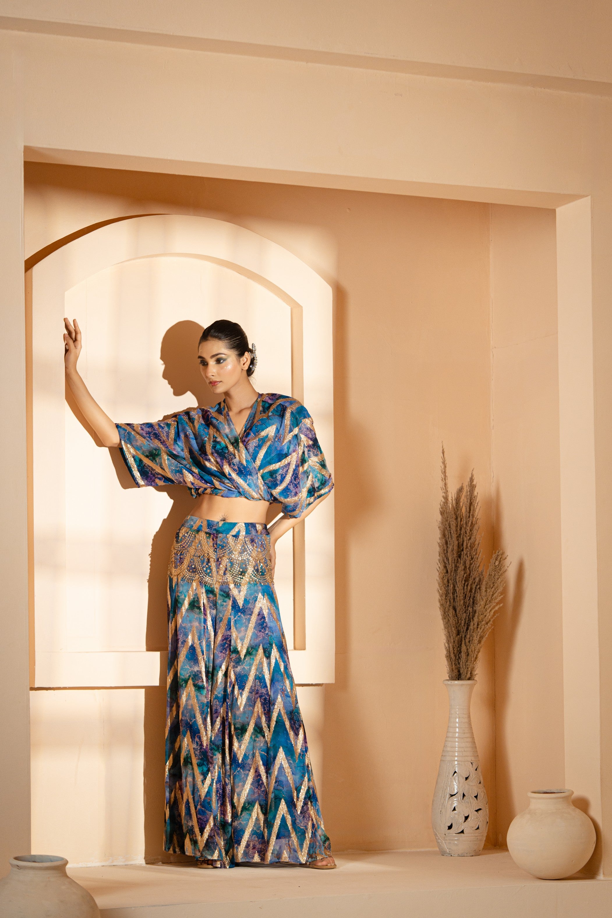 Wrap Style Blouse with Sharara Pants