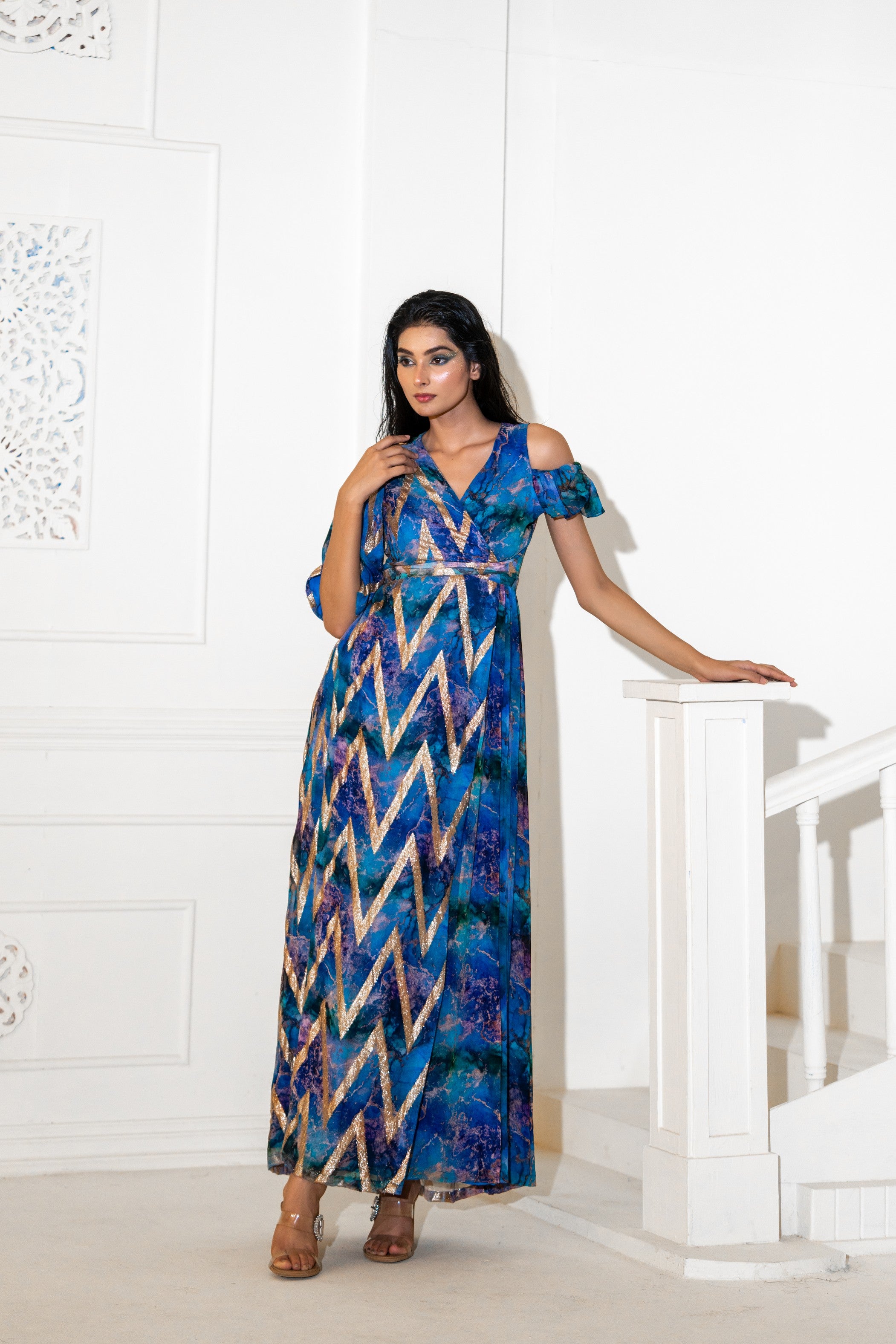 Signature Print Wrap Style Dress