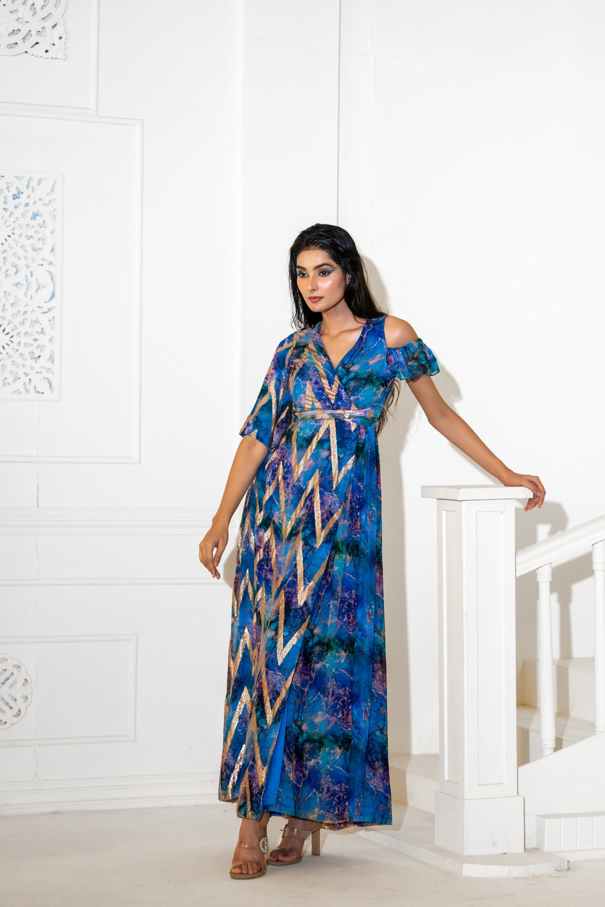 Signature Print Wrap Style Dress