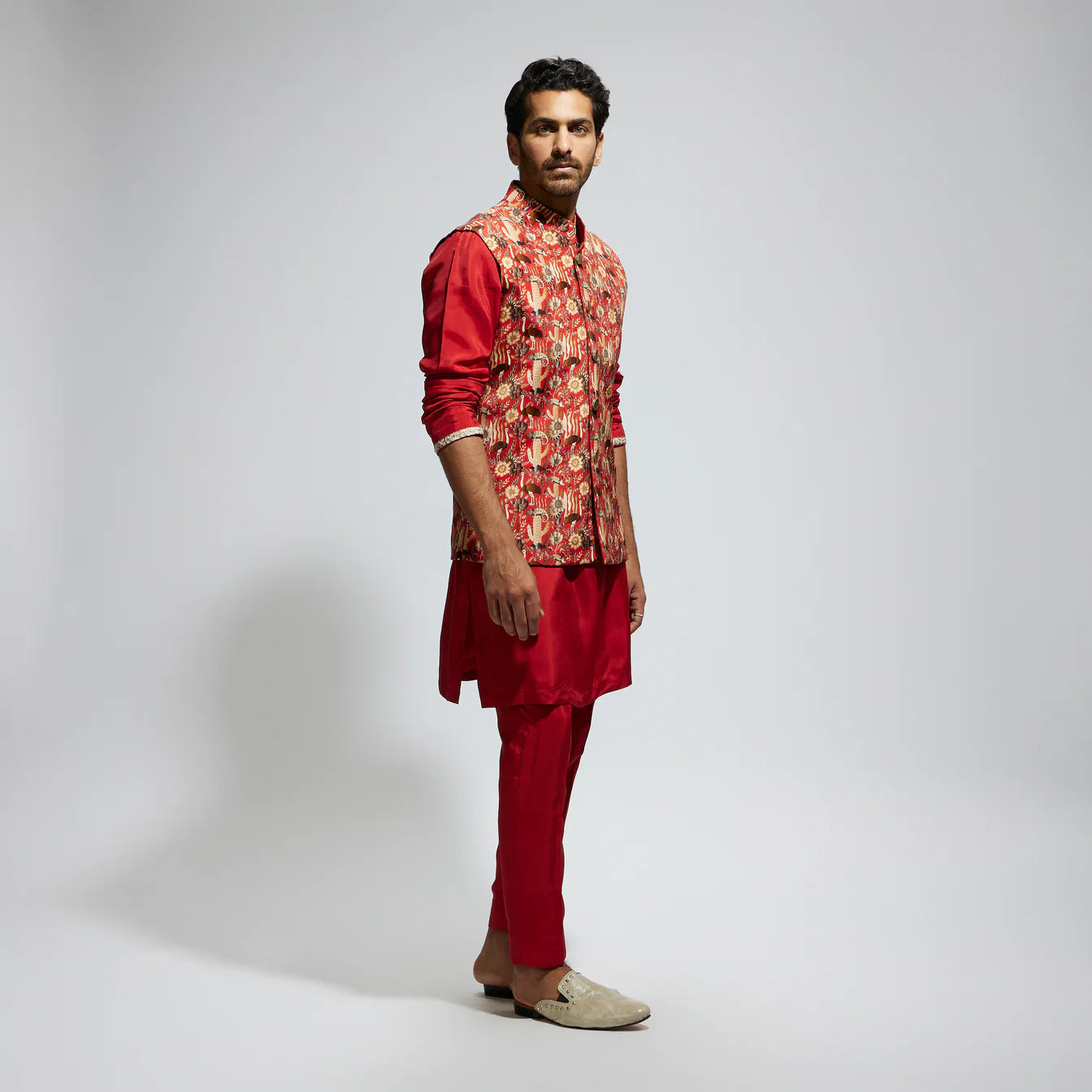 ORANGE JAAL PRINTED BUNDI