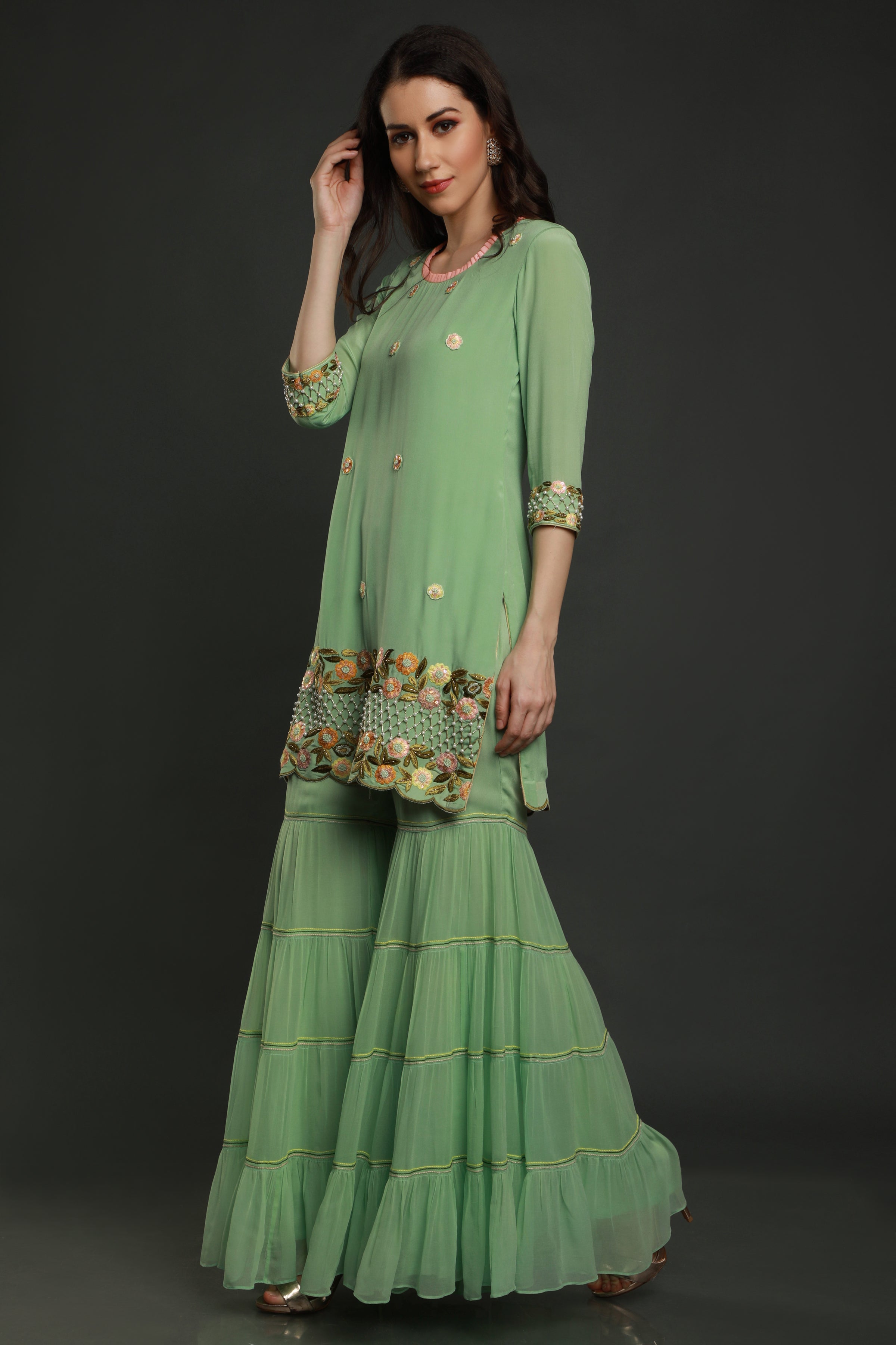 Cyan Kurta with garara and dupatta