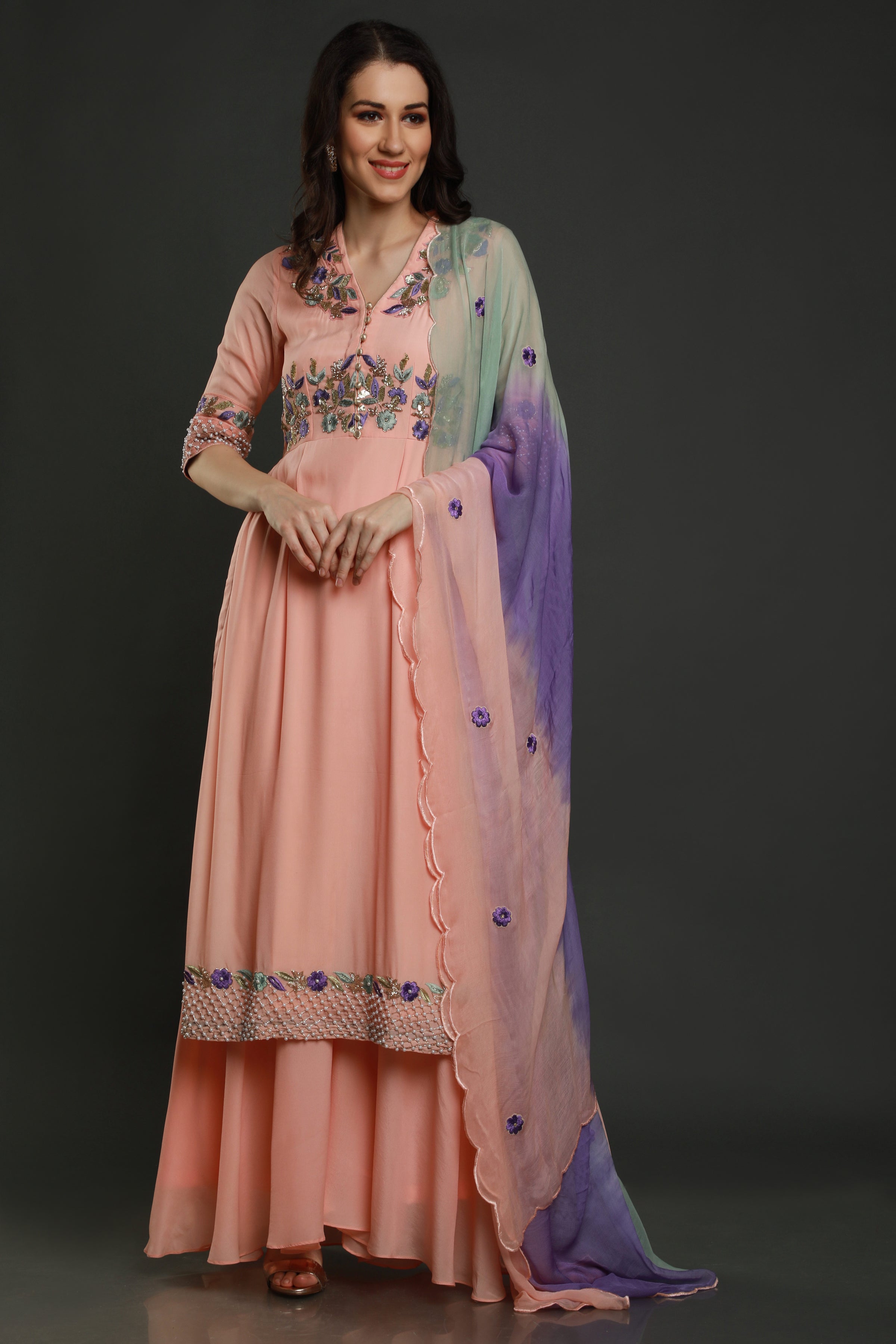 Kurta with garara and shaded dupatta