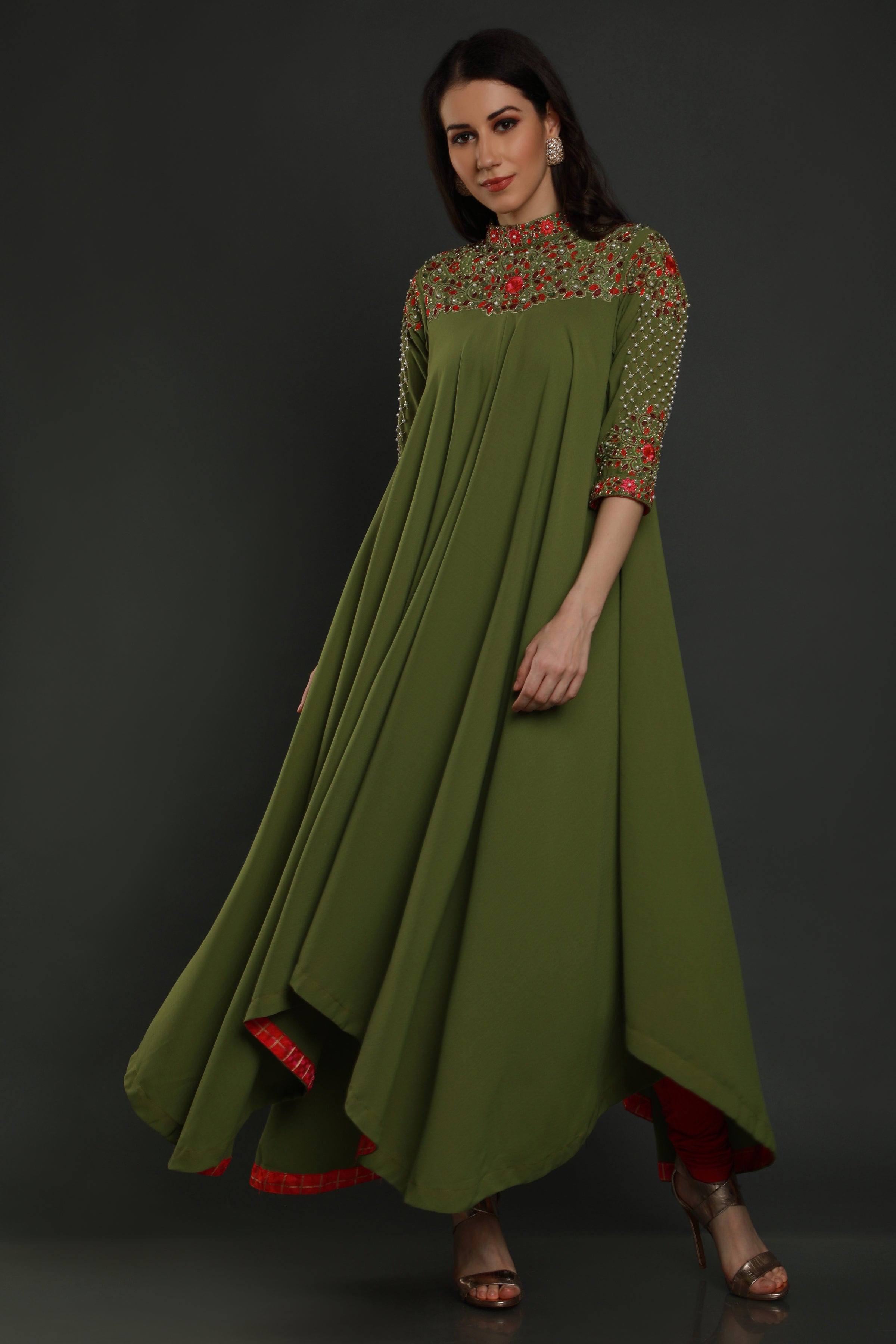 Moss Green Asymmetrical flared tunic