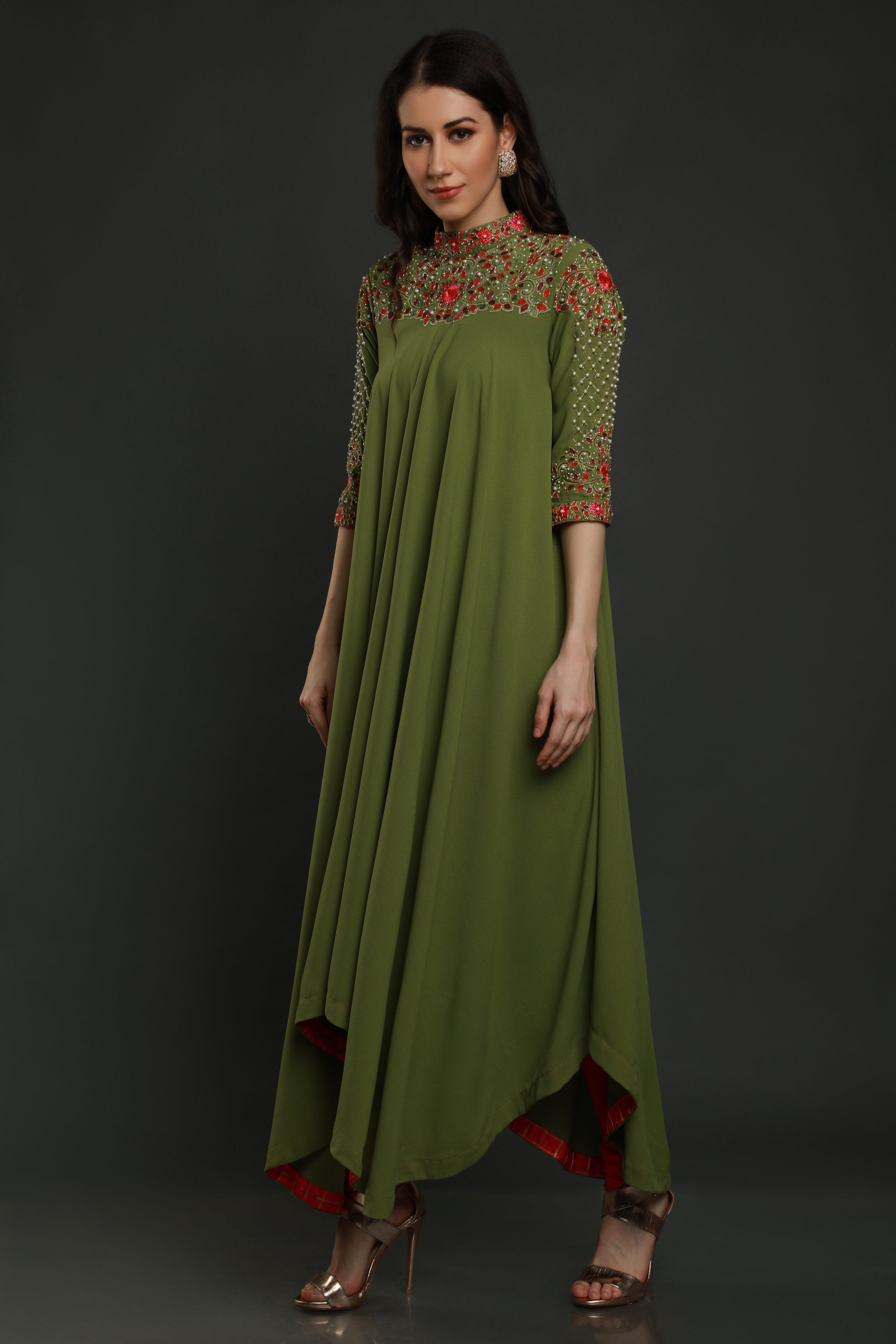 Moss Green Asymmetrical flared tunic