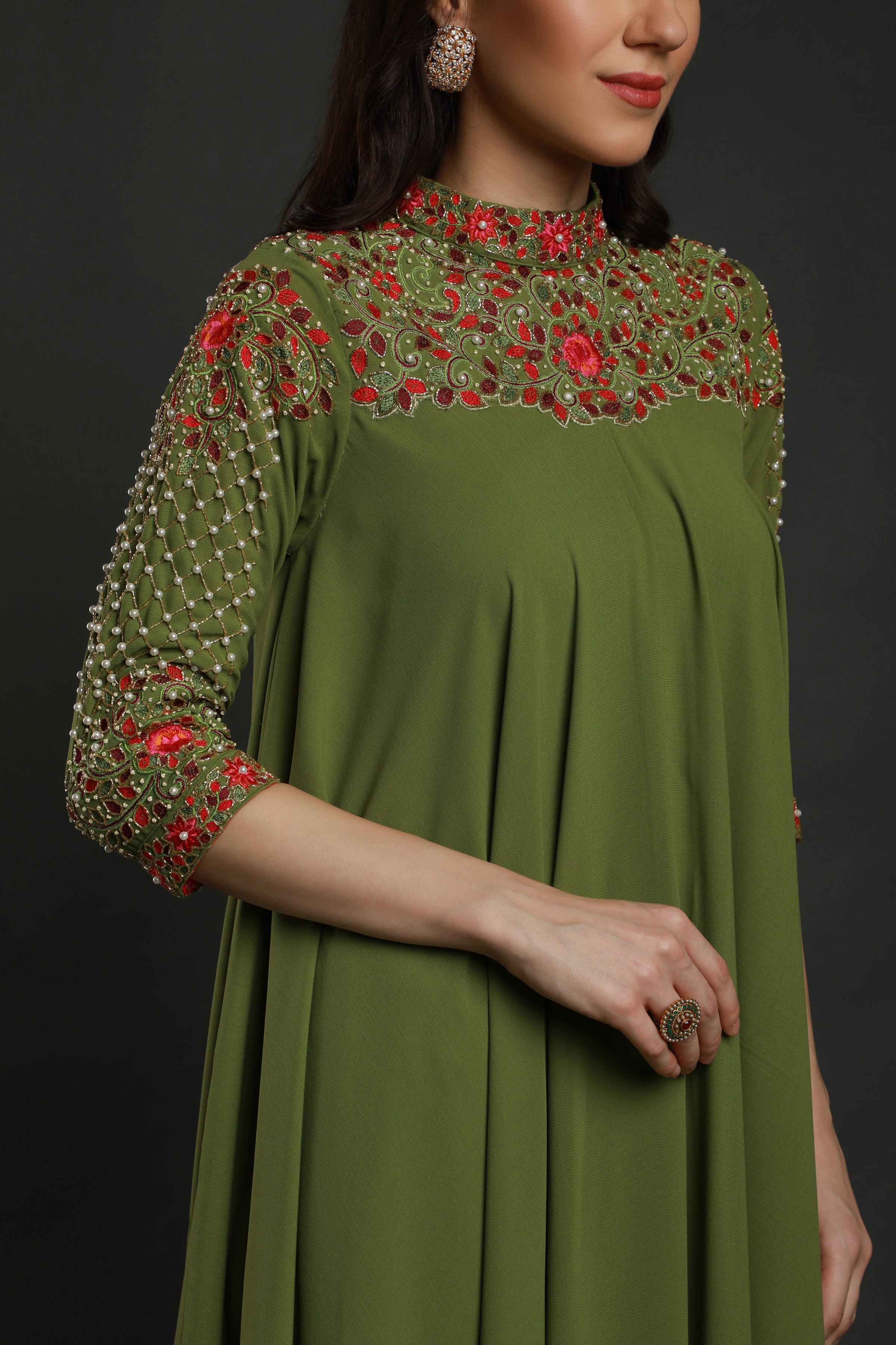 Moss Green Asymmetrical flared tunic