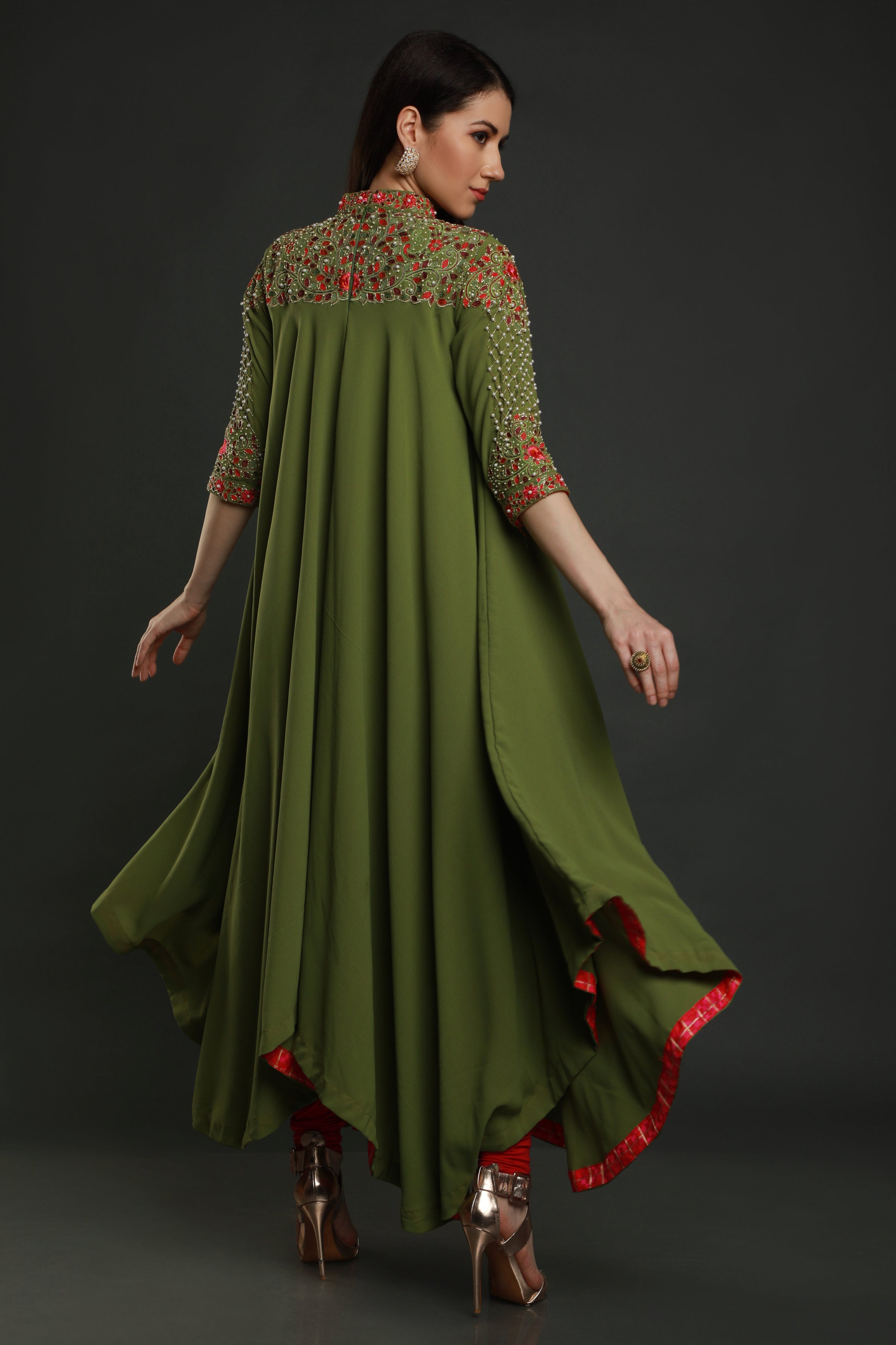 Moss Green Asymmetrical flared tunic