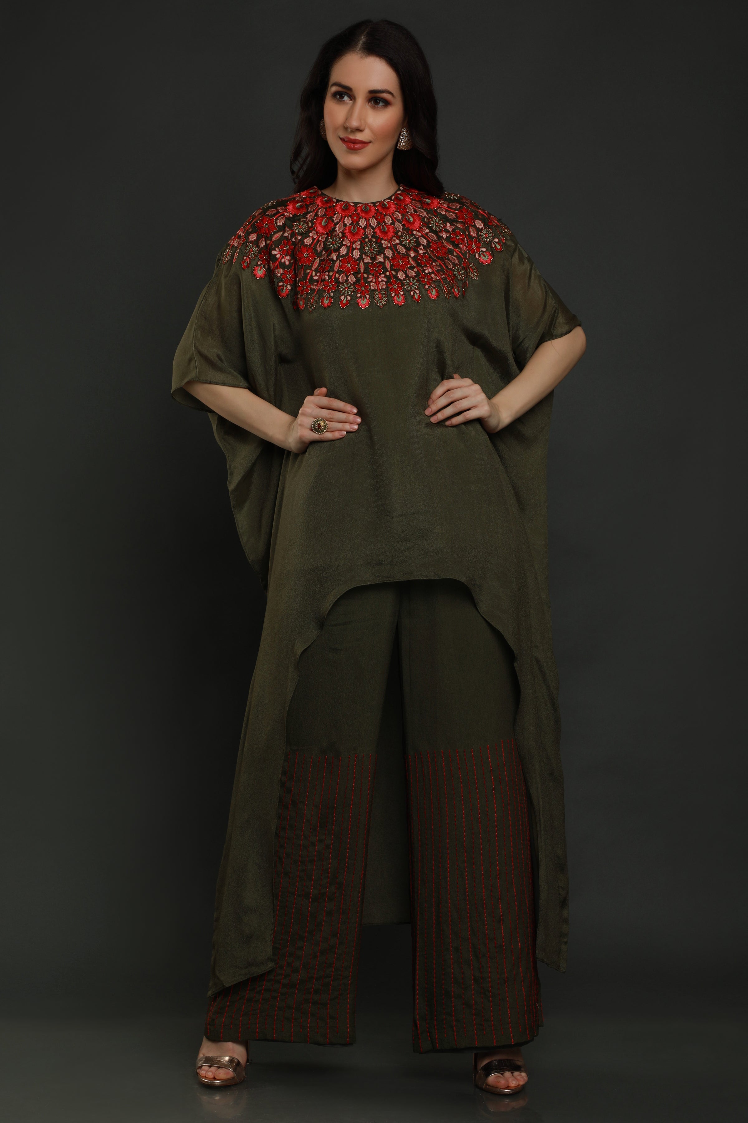 Dark Olive Kaftan with  pants