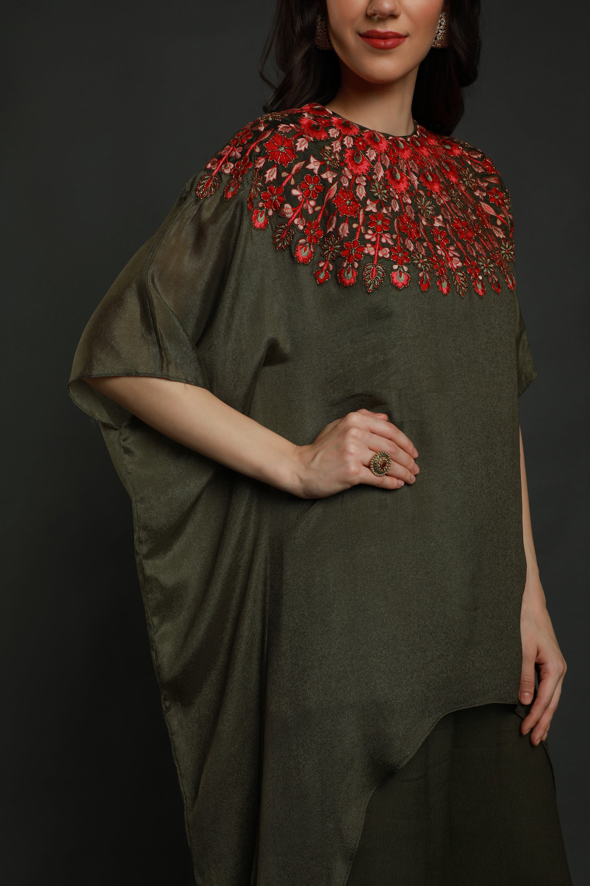 Dark Olive Kaftan with  pants