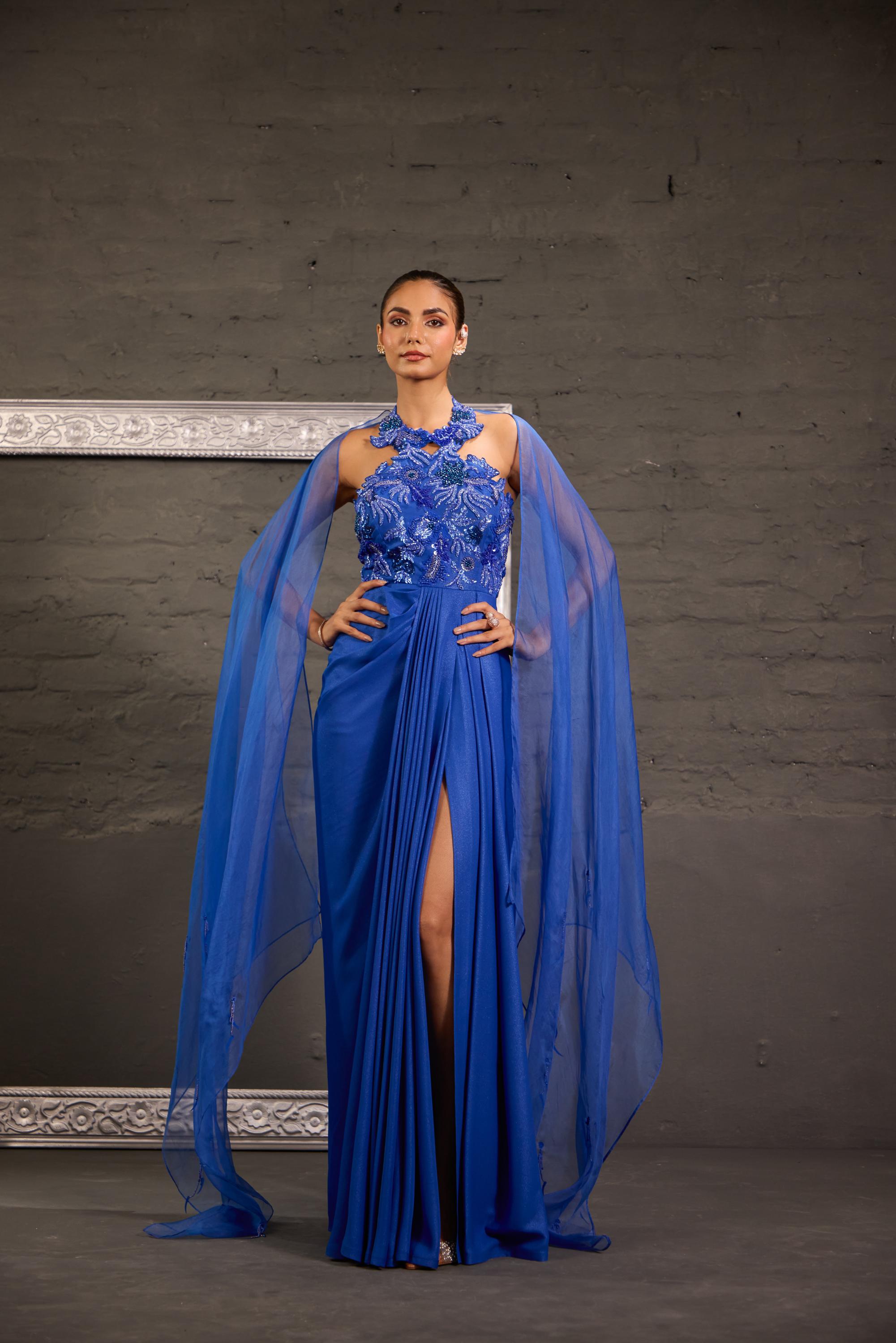 Cutwork Halterneck Drape Gown