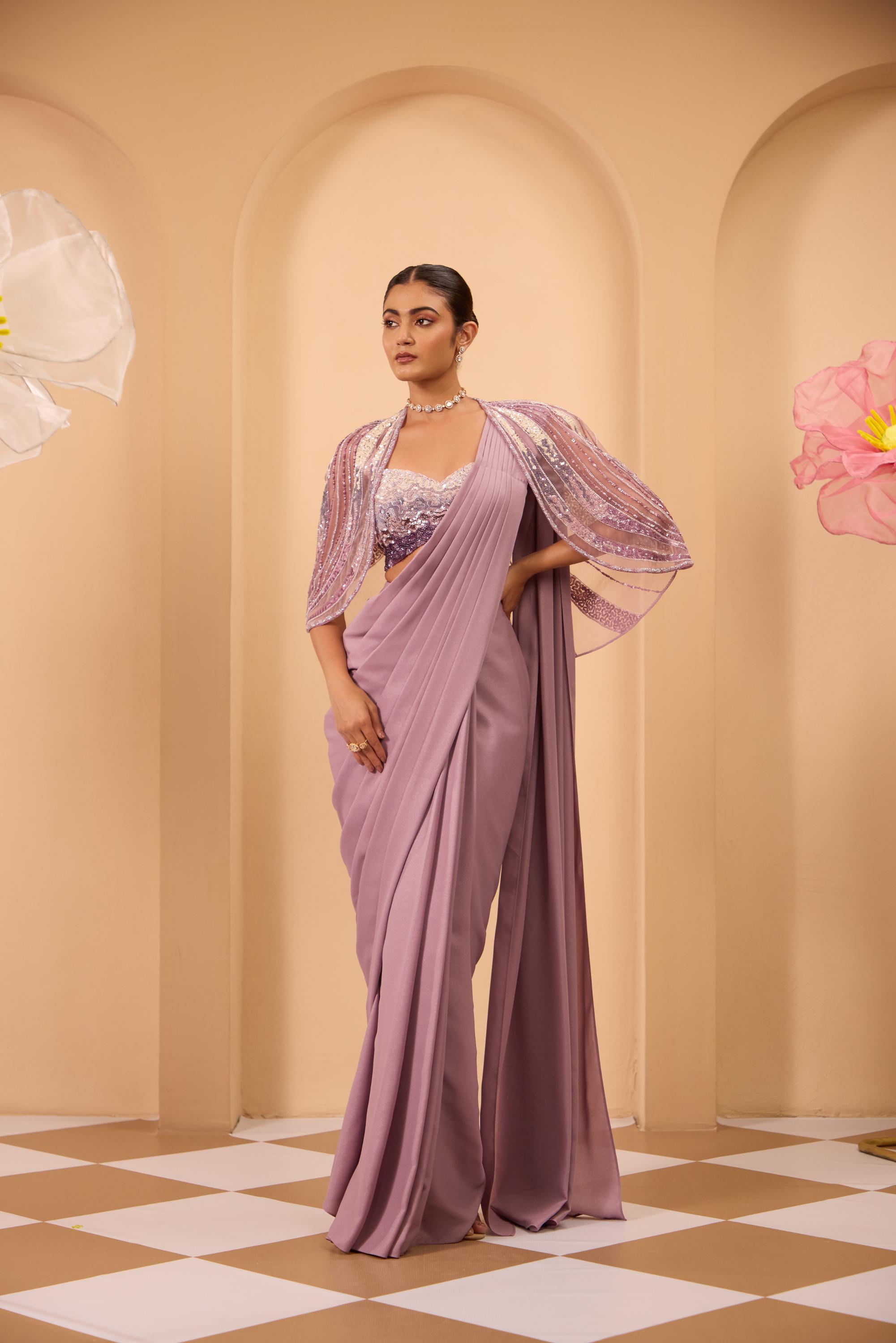 Hand Adored Short Cape With Blouse and Drape Saree