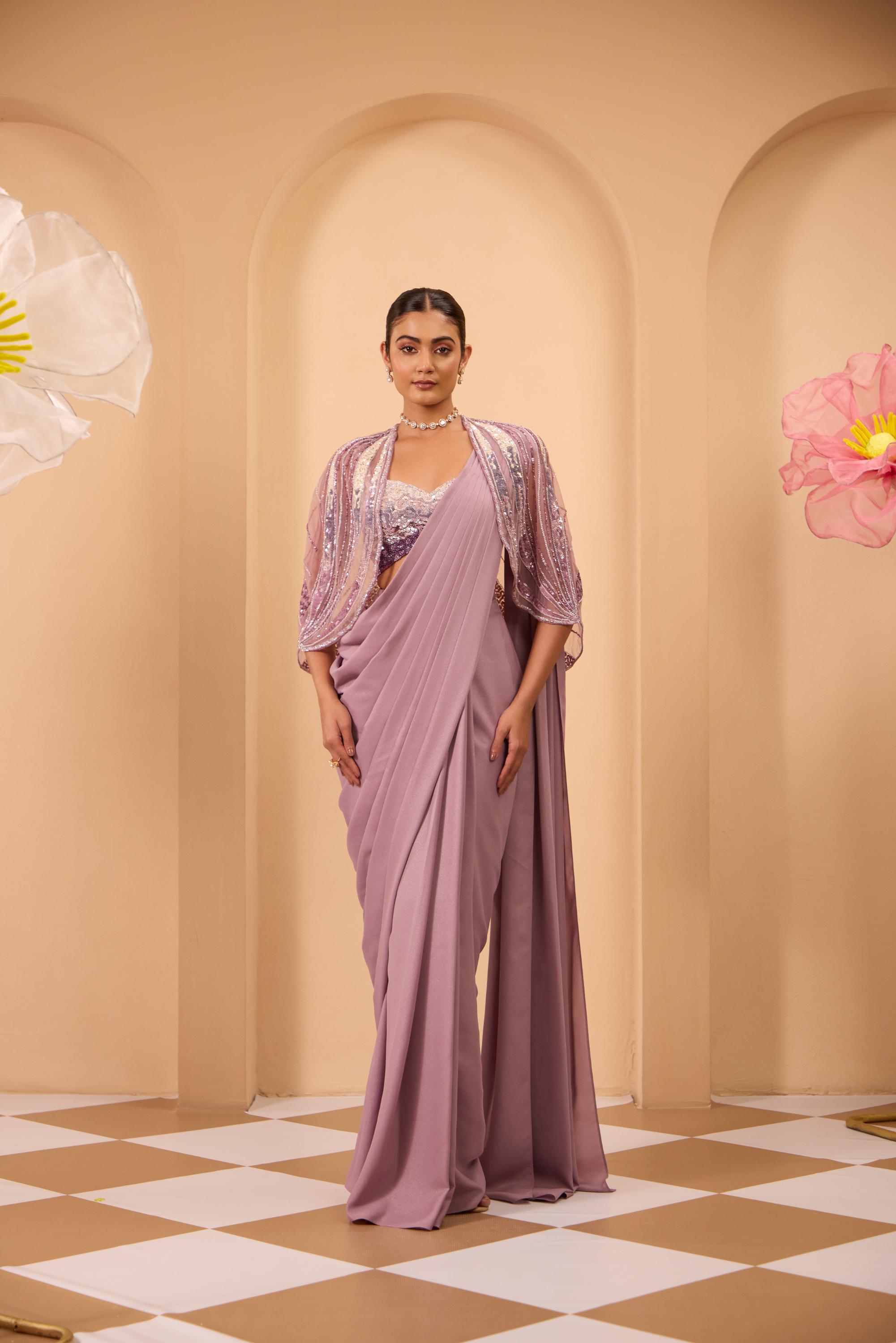 Hand Adored Short Cape With Blouse and Drape Saree