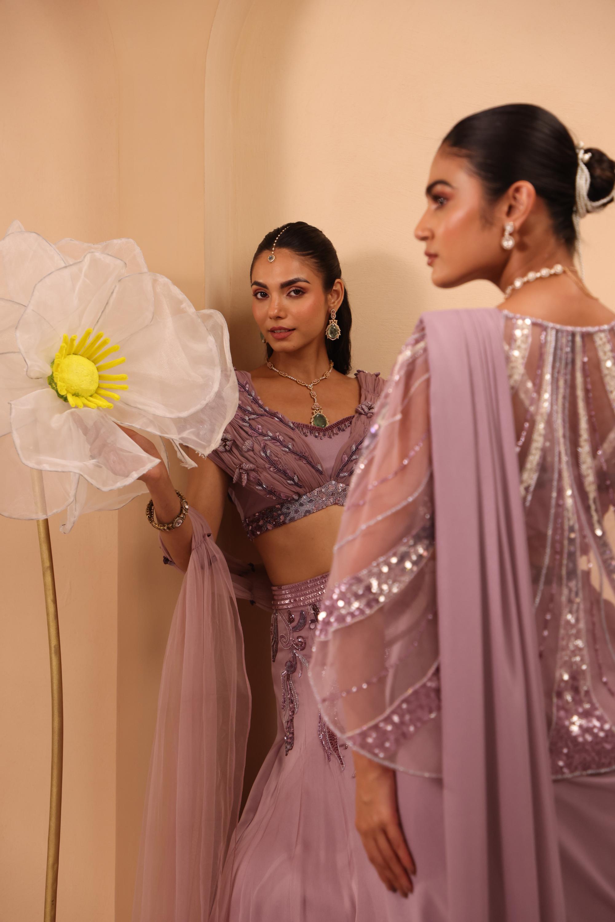 Hand Adored Short Cape With Blouse and Drape Saree