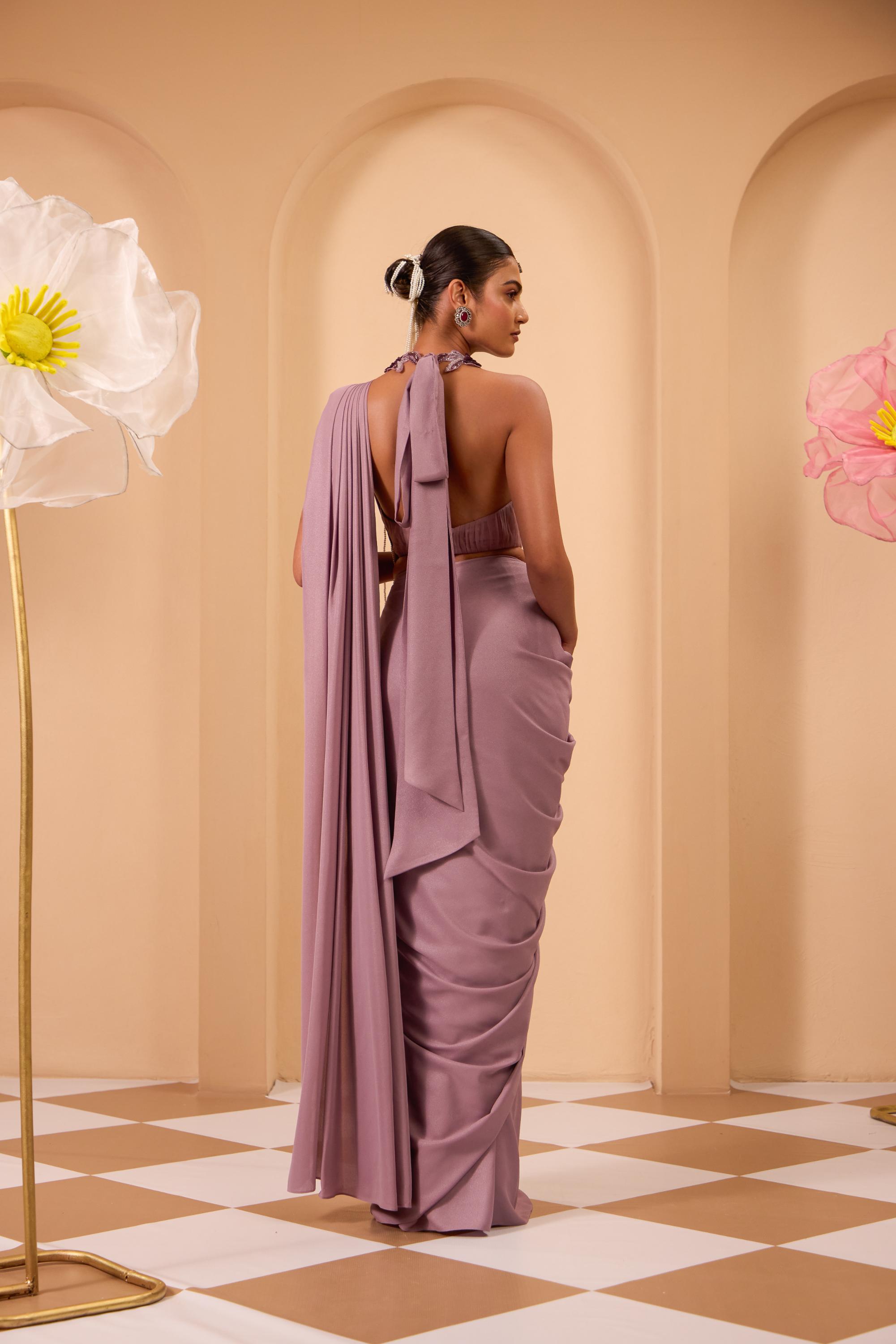 Purple Drape Saree with Hand Crafted Blouse