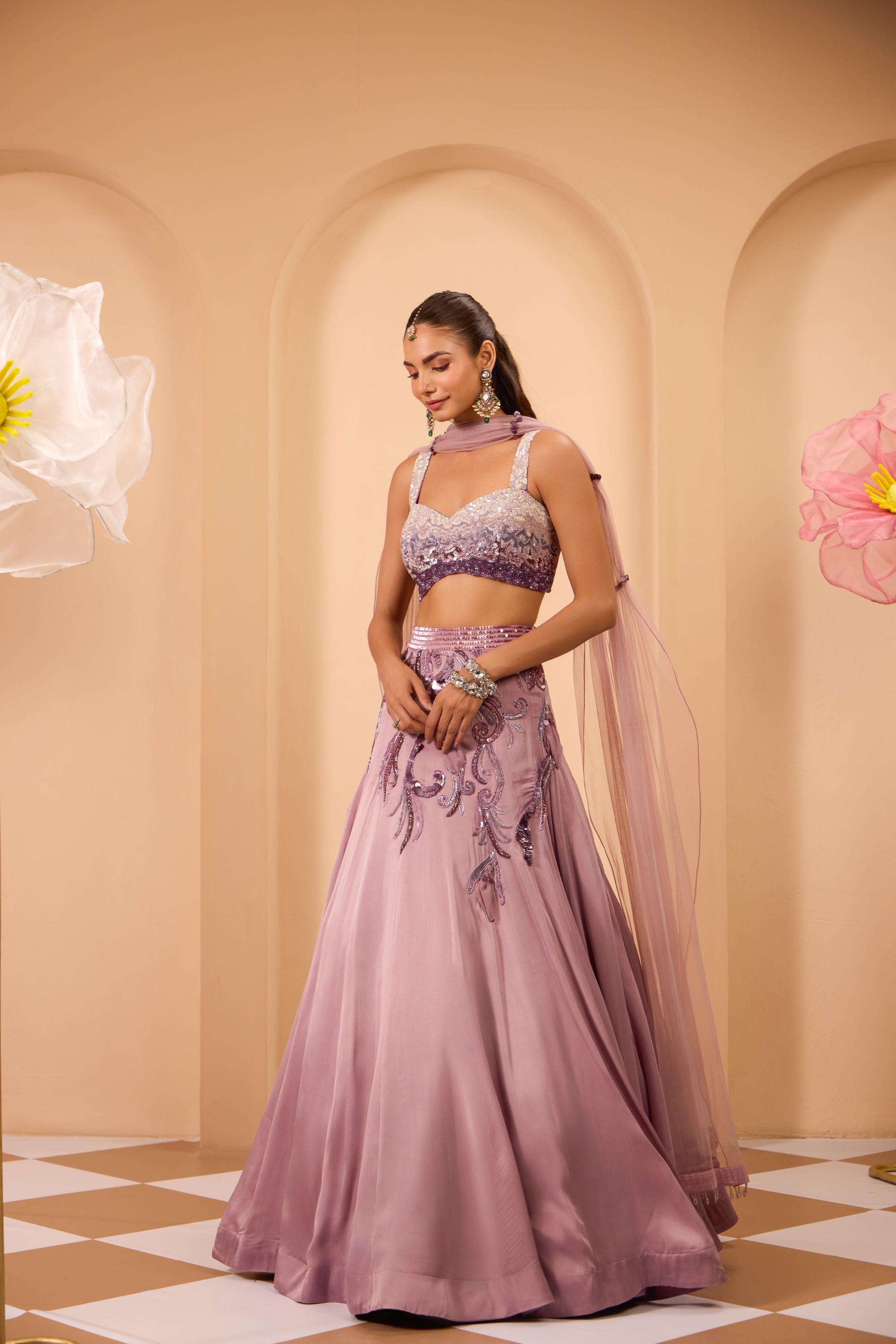 Shaded Hand Embroidered Blouse with Lehenga & Dupatta