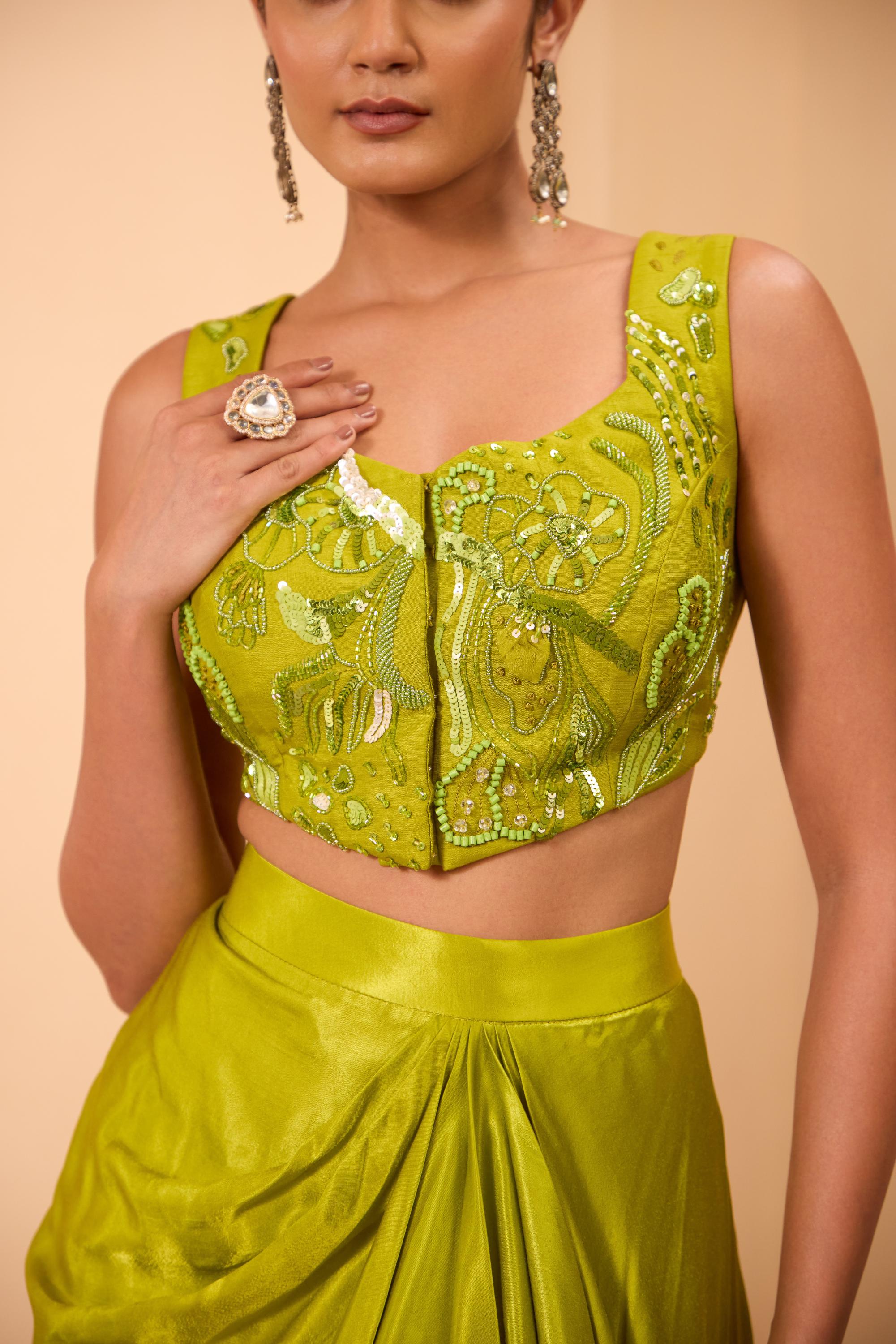 Hand Embroidered Waistcoat with Drape Sareee & Cape