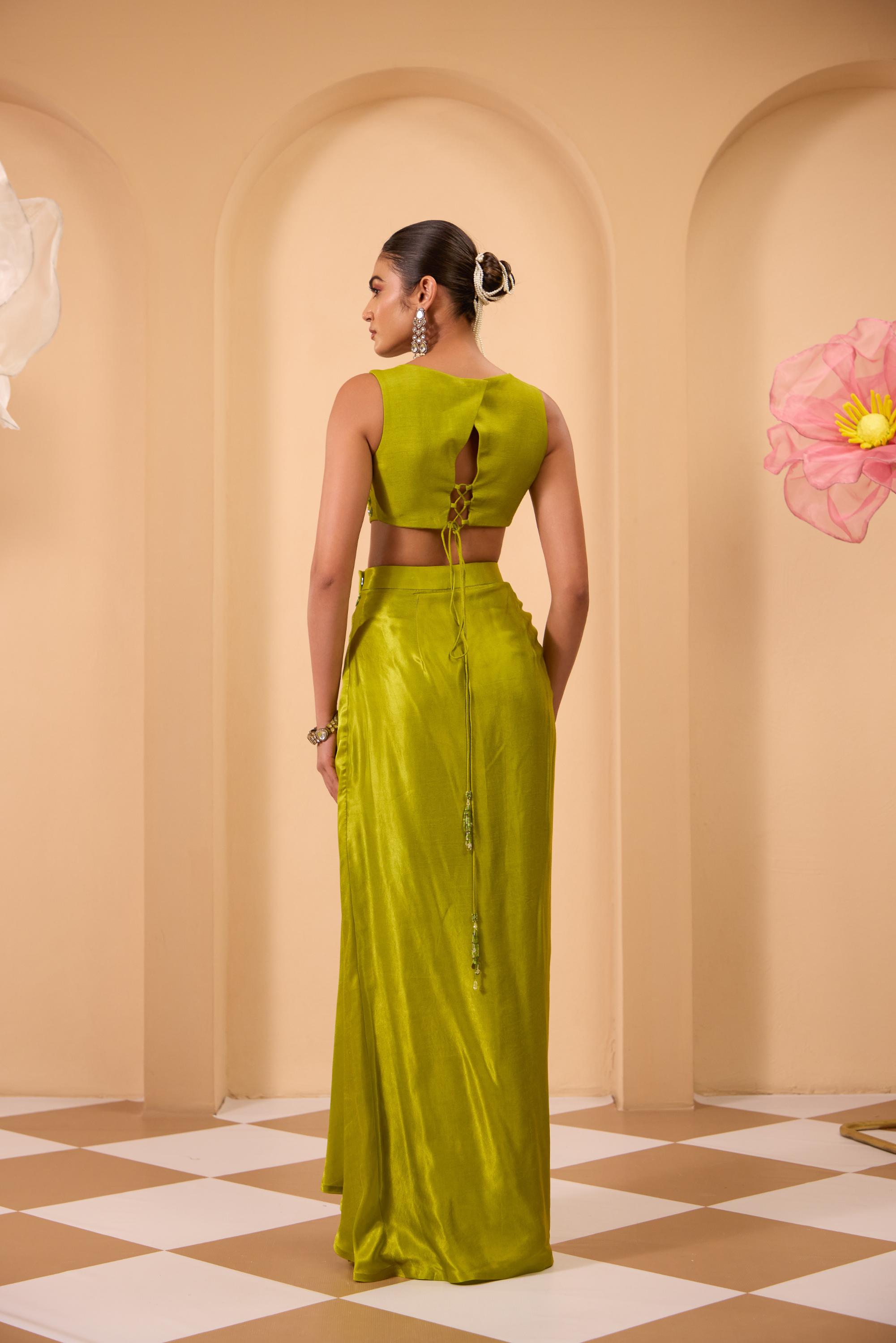 Hand Embroidered Waistcoat with Drape Sareee & Cape