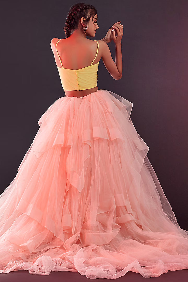 Lemon Polyester Mesh Embellished Crop Top