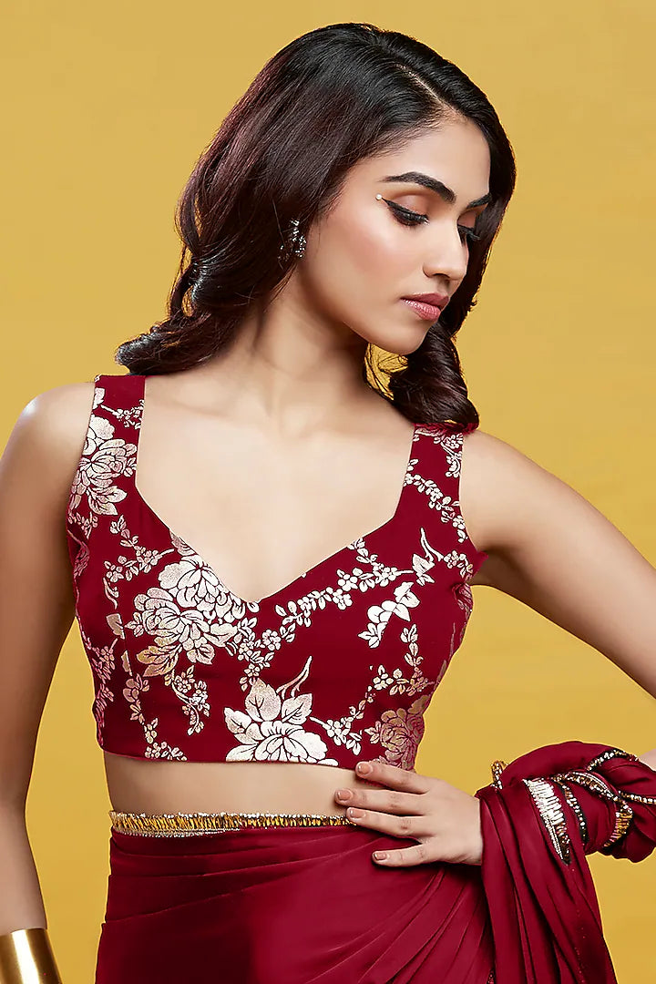 Maroon Recycled Polyester Foil Printed Blouse