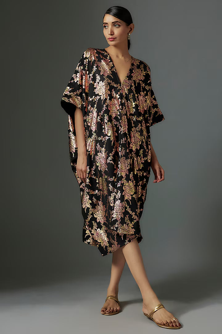 Black Recycled Polyester Foil Printed Kaftan