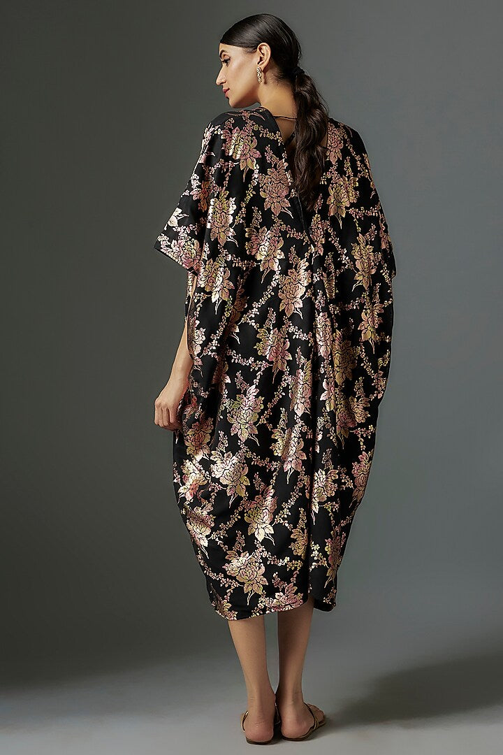 Black Recycled Polyester Foil Printed Kaftan