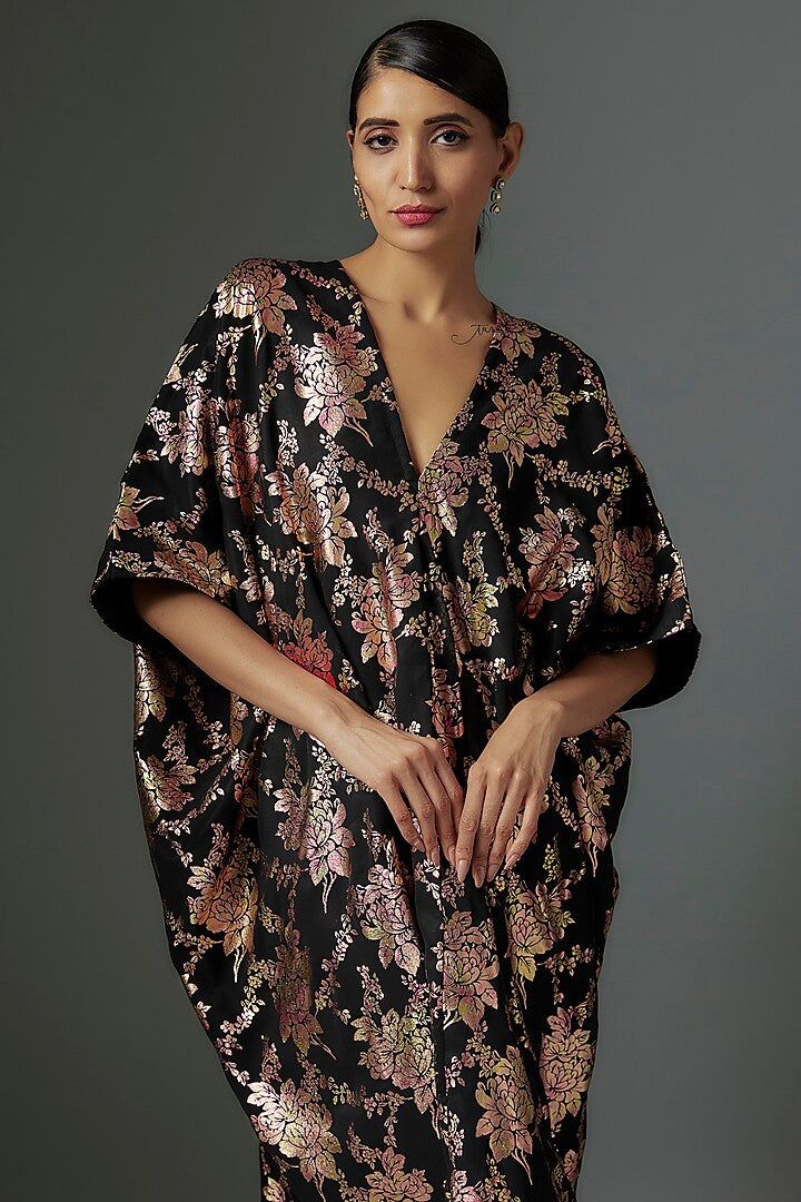 Black Recycled Polyester Foil Printed Kaftan