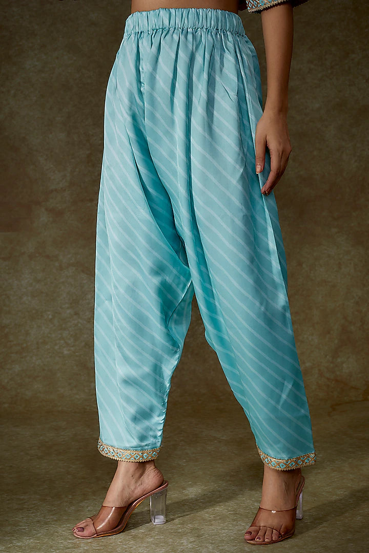 Blue Satin Georgette Dhoti Set