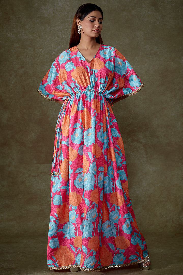 Pink Muslin Printed Kaftan