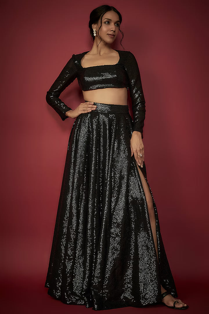 Black Sequins Lehenga Set