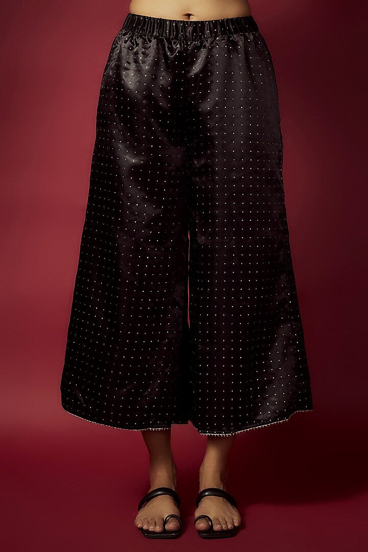 Black Recycled Polyester Foil Printed A-Line Kurta Set