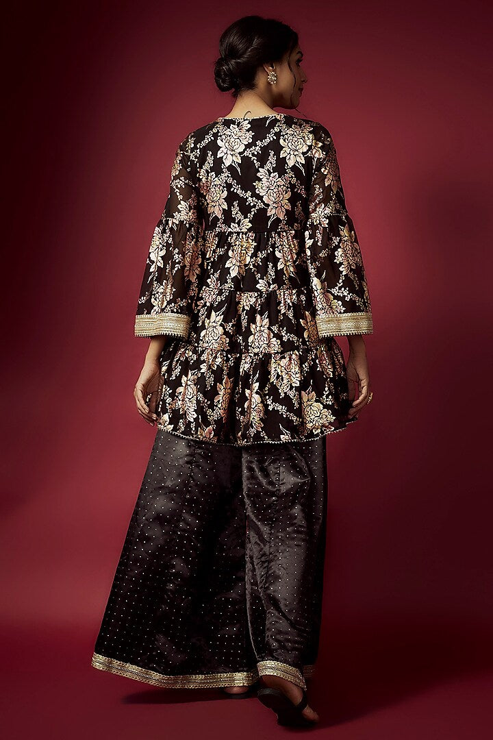 Black Recycled Polyester Foil Printed Kurta Set