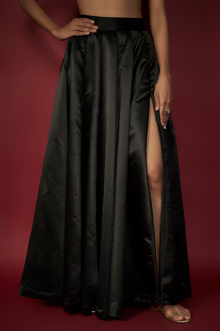 Black Satin Lehenga Set