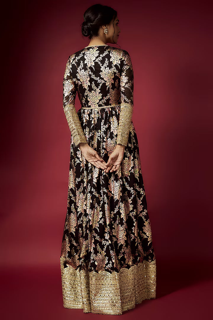 Black Recycled Polyester Sitara Foil Printed Gown
