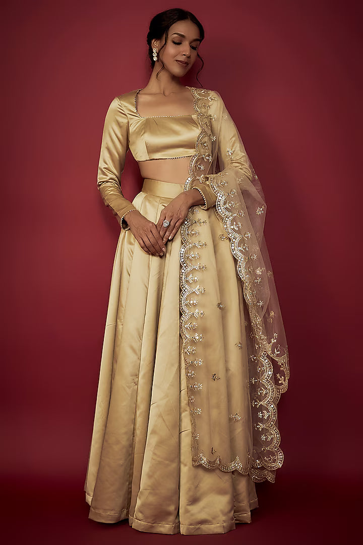 Gold Satin Lehenga Set