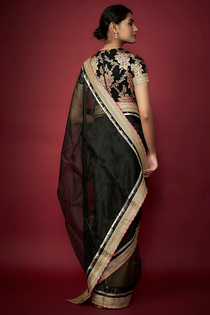 Black Organza Gota Saree Set