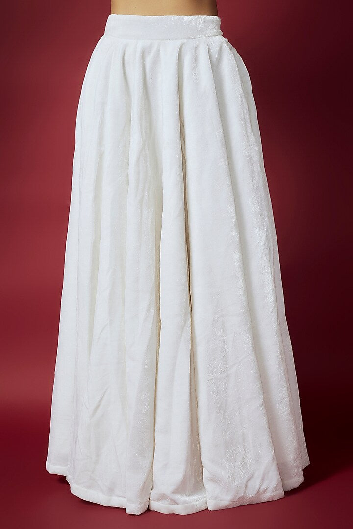 White Recycled Polyester & Velvet Lehenga Set