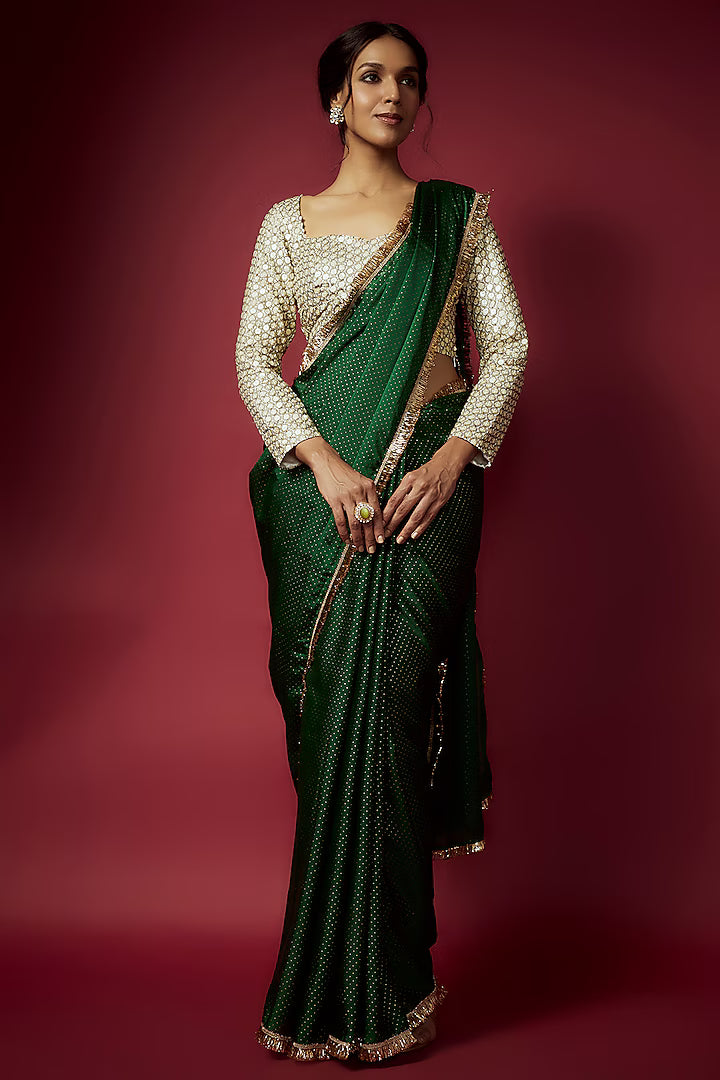 Navy Blue Recycled Polyester Printed Lehenga Set