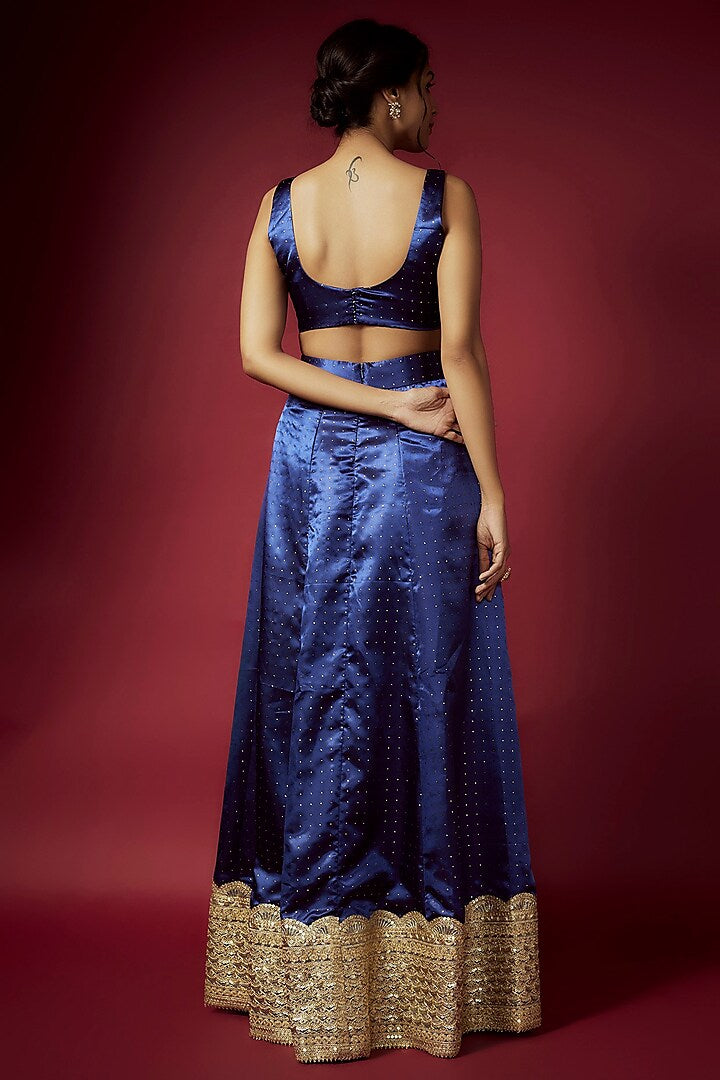 Navy Blue Recycled Polyester Printed Lehenga Set