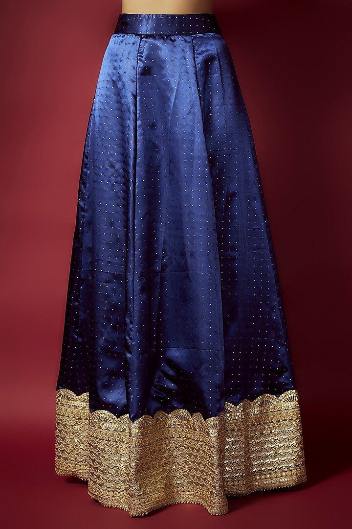 Navy Blue Recycled Polyester Printed Lehenga Set